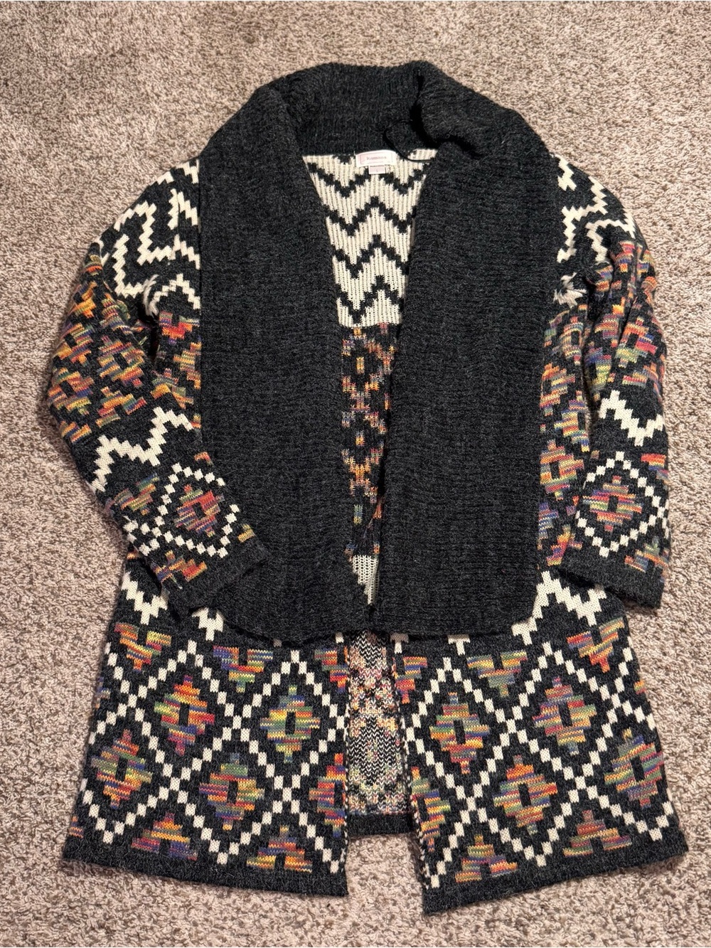 Kamana Southwezt Multi-Color Patterned Open-Front Shawl Collar Cardigan -L